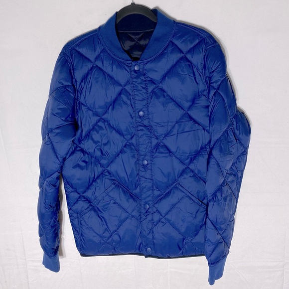 Calvin Klein Black Blue Reversible Quilted Puffer Zip Front Bomber Jacket S - Picture 15 of 15